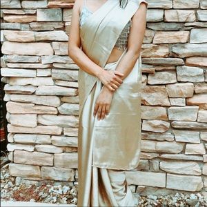 COPY - golden satin silk saree